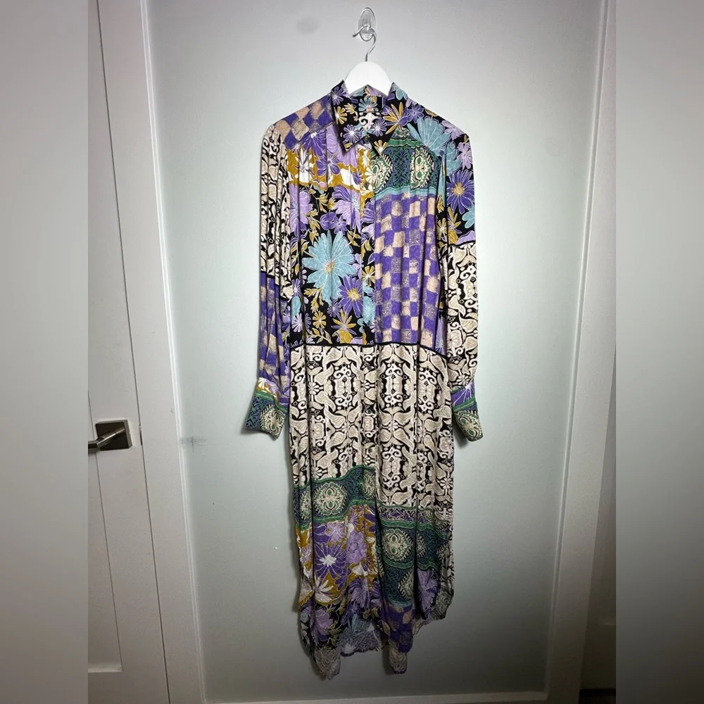 Free People Jackie Boho Maxi Shirt Dress Size Medium - Picture 9 of 15